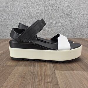 Sorel Women's Size 6‎ NL4635-010 Black White Leather Platform Sandals